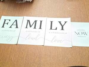 4 Minimalism Family Quotes Canvas Prints Crazy Loud Love yesterday NOW tomorrow